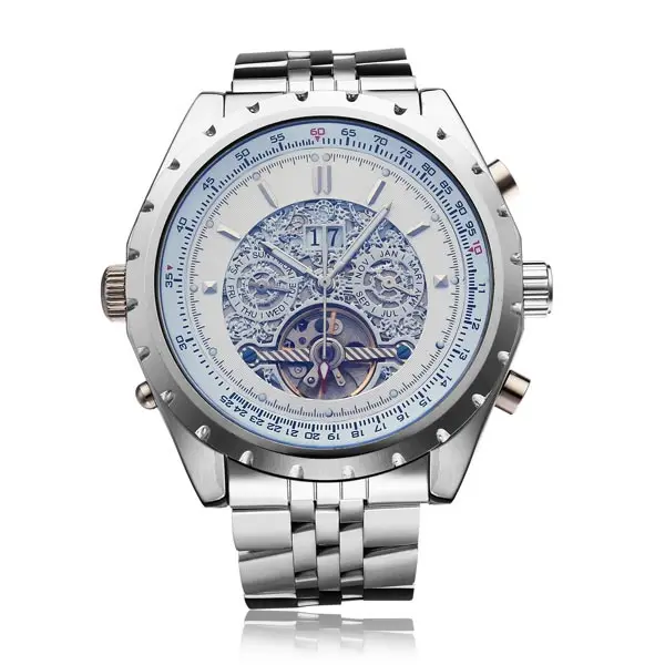 JARAGAR Brand Luxury Automatic Mechanical Silver Stainless SteelMen Wrist Watch Calendar Men s Watches 2016 New