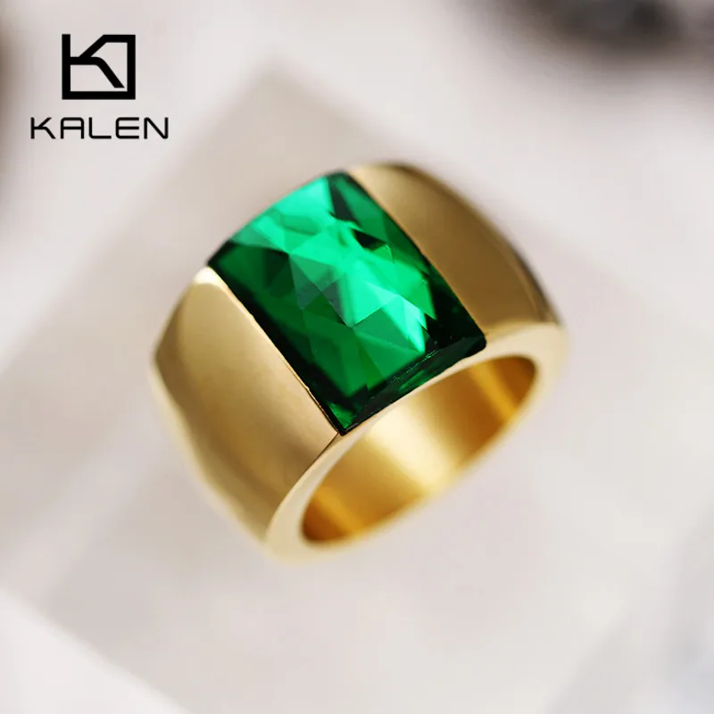 

Kalen Fashion Gold & Silver Stainless Steel Rings For Women Sqare Colorful Stone Glass Femme Rings Anillos Mujer Jewelry Gifts
