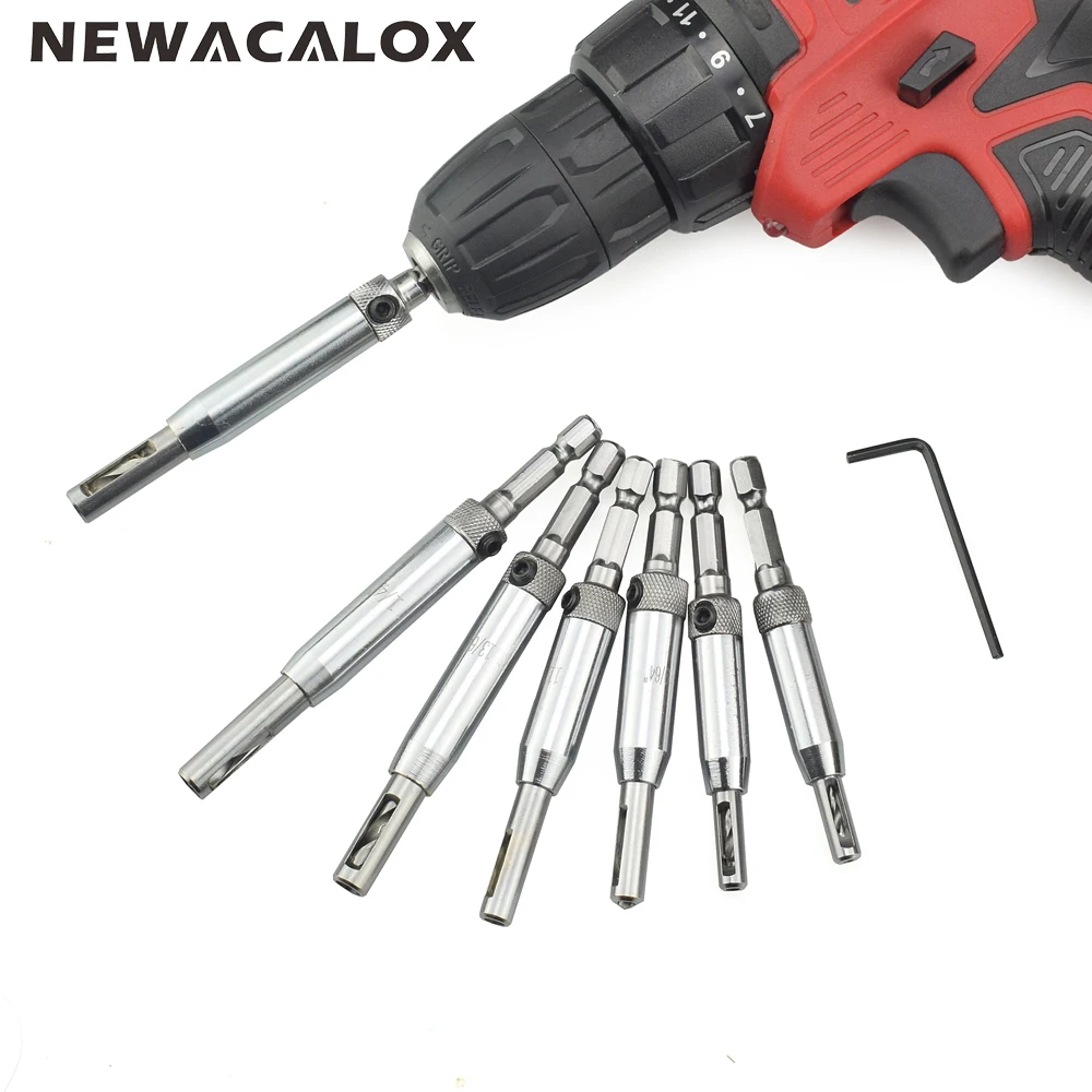 

NEWACALOX 7pcs/lot HSS Hinge Hole Opener Carpenter Puncher Dilating Six Hexagonal Drill Bits for Door/Window Power Accessories