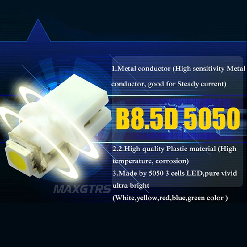 Светодиодсветодиодный лампа для автомобиля T5 B8.3D 10 шт. 1 светодиодный ОД B8.3 5050 12 В