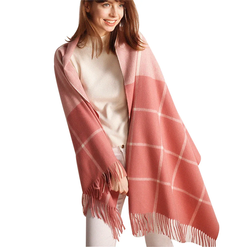 

High Quality Cashmere Scarves Women 2019 Genuine Classic Plaid Thick Warm Wool Shawls Oversized Pashmina And Wraps Tassel Poncho