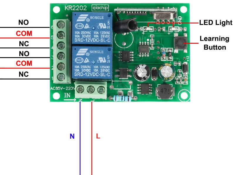 433-Mhz-Universal-Wireless-Remote-Control-Switch-AC-85V-250V-110V-220V-2CH-Relay-Receiver-Module (3)