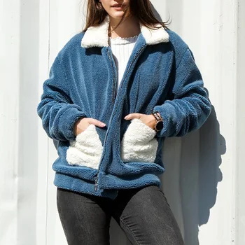 

Ellacey Casual Faux Fur Jacket Female 2019 Autumn Winter Imitation Fur Plush Coat Pocket Turn Down Collar Faux Fur Coat Women