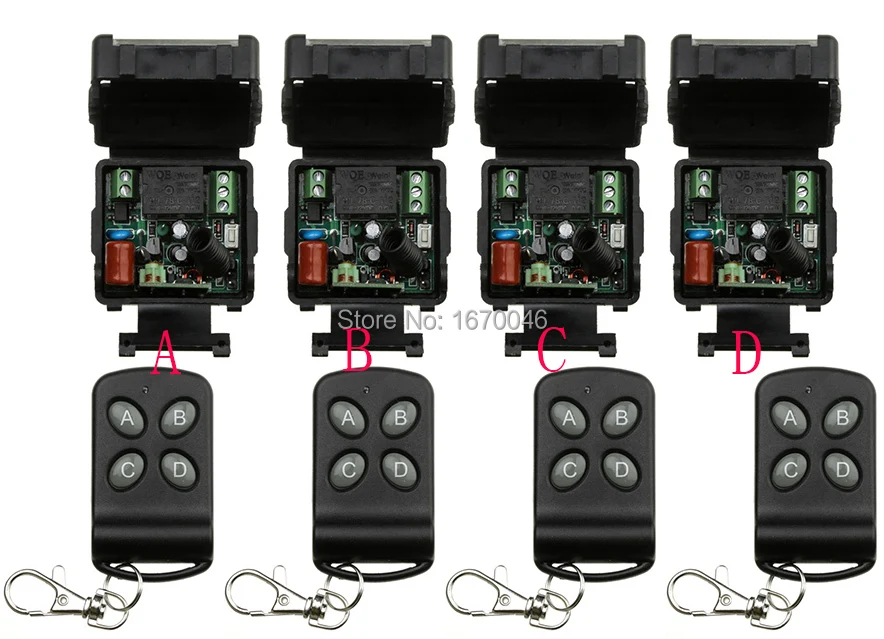 

NEW AC220V 1CH Wireless Power Switch System teleswitch 4* Receiver&4*Transmitter Remote Controller 10A output state is adjusted