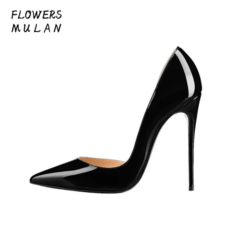 Woman High Heel Pumps Office Nude Shoes 2018 Pointed Toe Patent Leather Women Wedding Shoes Bride 12CM Women Stiletto Gladiators