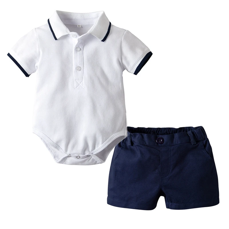 

Child Baby Kids 2019 Summer Clothes Set Short Sleeve Bodysuit+Pants 2Pcs Baby Boy Gentleman Clothing Suit 100% Cotton Costumes