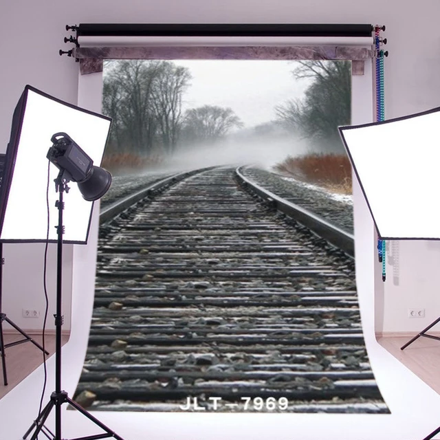 Snow Train Track Photography Backdrops Winter Night Moon Background Ba –  dreamybackdrop