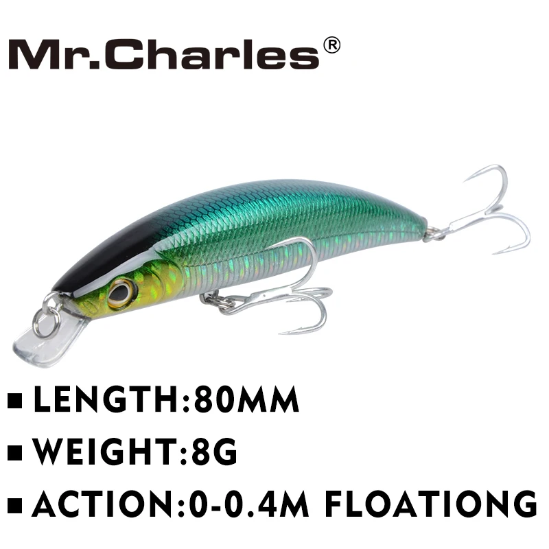 Mr. Charles CMC001 leurre de pêche 80mm/8g 0-0.4m flottant Super coulant Minnow qualité professionnelle appât dur matériel de pêche