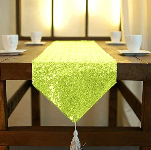 

2019 New Style 30*275cm Gold Sequin Table Runners Of WeddingPolyester/Nylon v-shaped with tass Wedding Decoration Banquet-80620