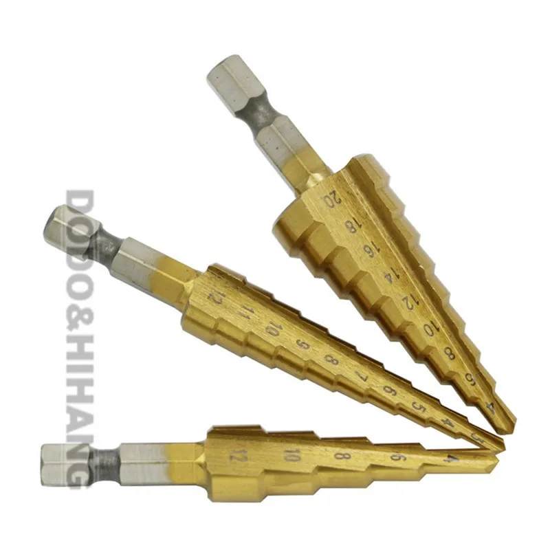 3Pcs drill with hexagonal HSS High Speed Steel Step Cone Drill Bits For Metal Set of Cones Drills Power Tools Brocas Para Metal (3)
