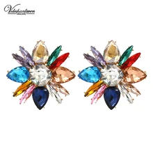 Vodeshanliwen многоцветный Кристальный цветок серьги гвоздики модные богемные Свадебные массивные серьги для женщин ювелирные аксессуары