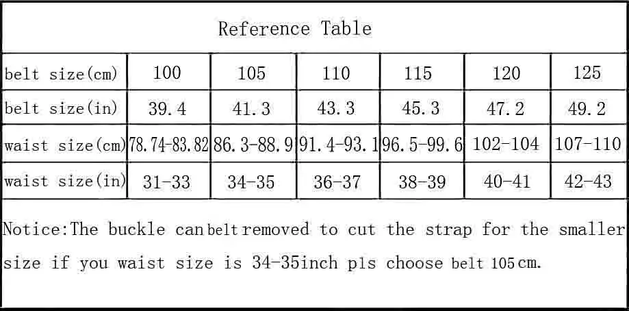 The Buckle Size Chart