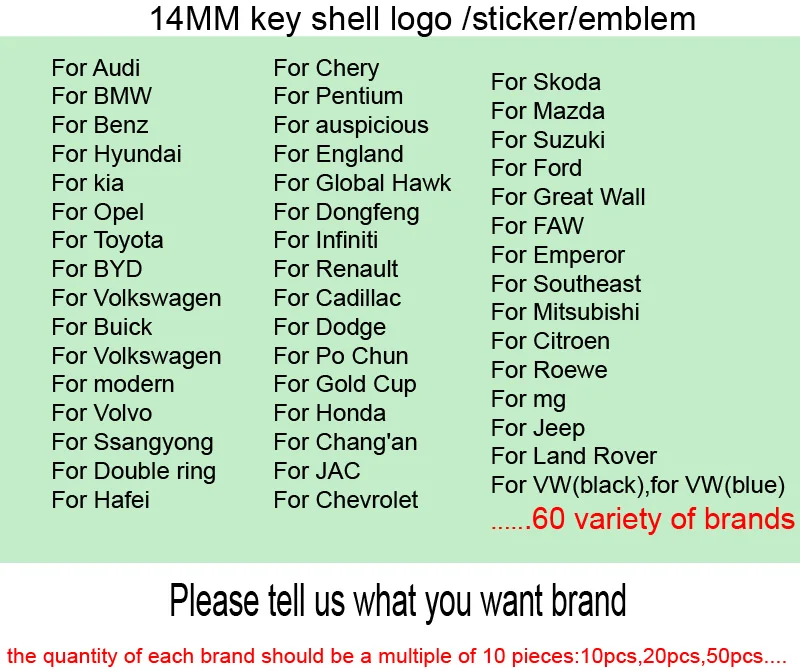 14mm Key Emblem Badge for VW for Chevrolet for Cadillac for Fiat for Dodge for Toyota for Honda car key Sticker Logo -1