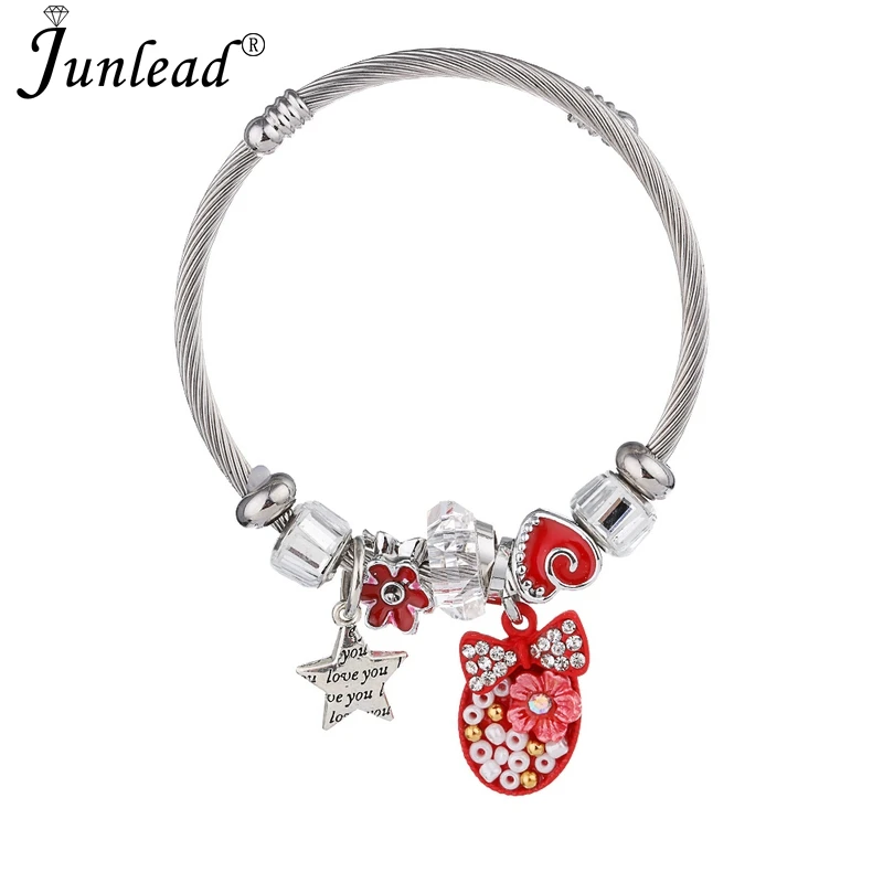 

Junlead Trendy Charm Multicolour Crystal Bracelet Bangle Dangle Alloy Beaded Fancy Star Pendant Bracelet Bangle For Lady Jewelry