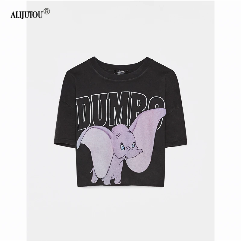 2019 zaraing Dumbo Woman t shirt Summer sexy Print Short Sleeve O Neck Cotton Women Short Top Slim Fit Soft Quality Tops Tee