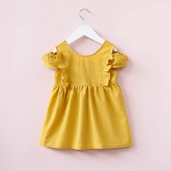 

Cute Baby Girls 2019 Summer Solid Linen Dress Toddler Kids Baby Girls Ruffle Solid Linen Elegant Princess Party Dress Clothes