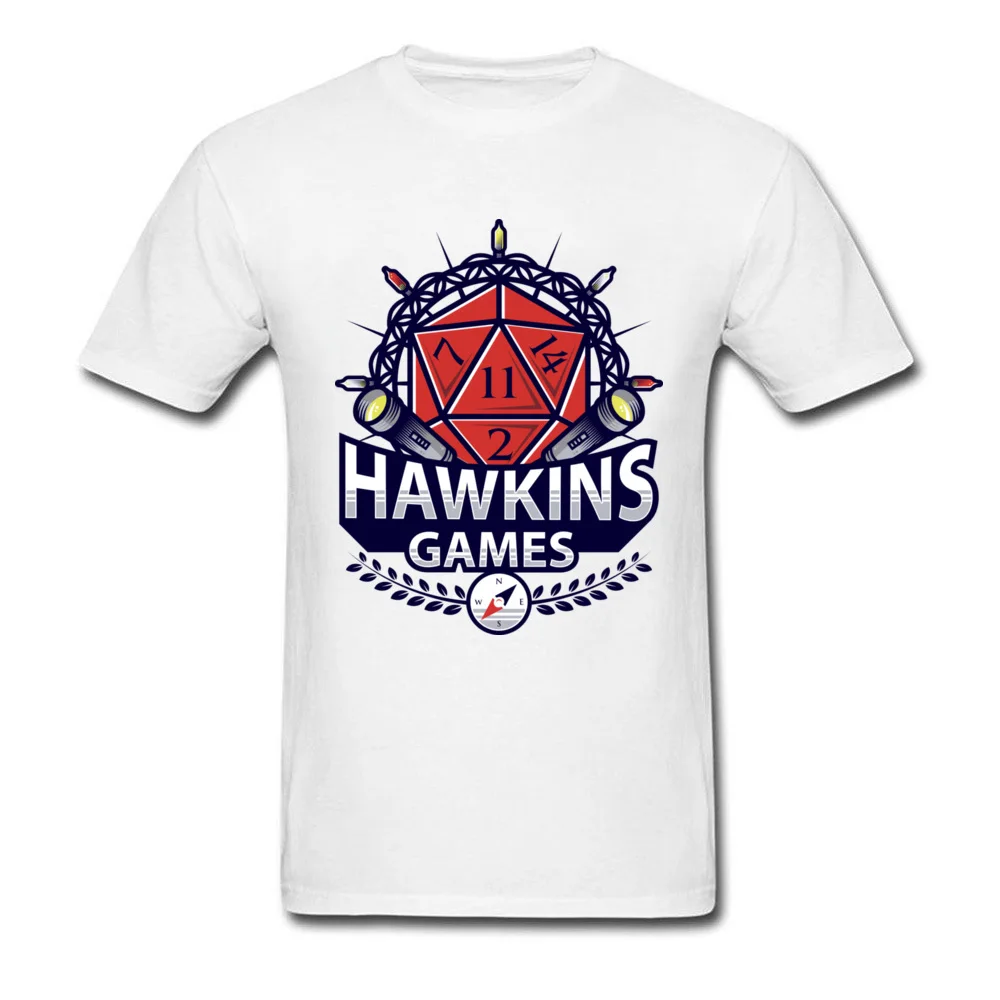 Casual Hawkins Games Crewneck Top T-shirts NEW YEAR DAY Tops Shirts Short Sleeve for Adult 2018 100% Cotton Fabric Party T Shirt Hawkins Games white