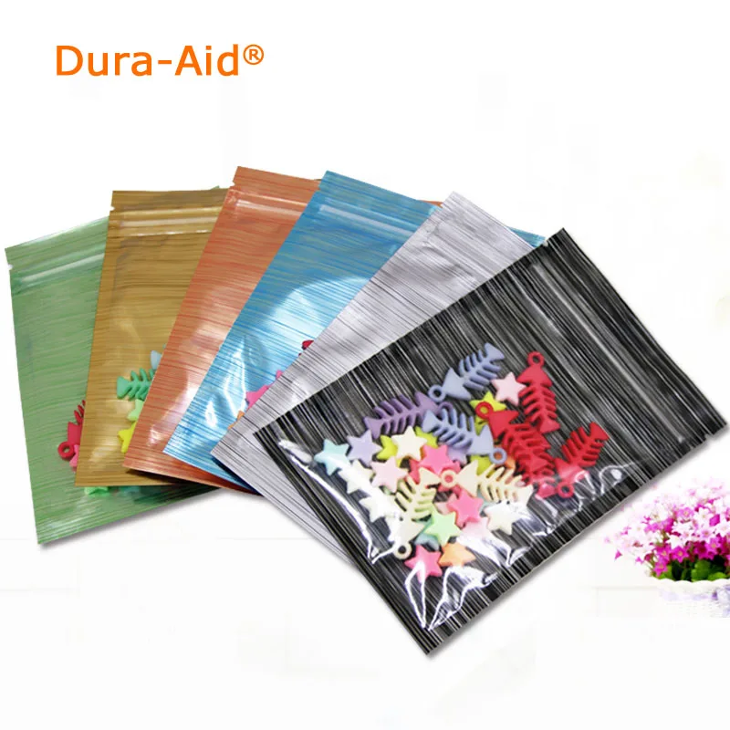 Dura-Aid 100/500 шт, 7*10 см, 6 цветов, застежка-молния, алюминиевая фольга, упаковка для пищевых продуктов, плоская подошва, металлик, майлар, Ziplock, посылка, сумки