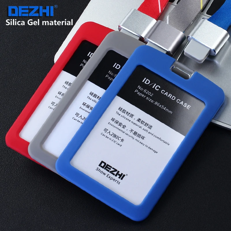 

DEZHI Candy Colors Silaca Gel ID Card Badge Holders,Business High Quality Card Holders Badge with Fashional Stripe/Solid Lanyard