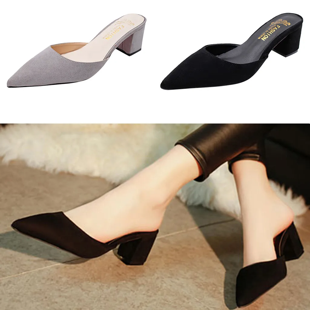 

2019 Women's Slippers Summer Beach Casual Shoes Point Toe High Heel Sandals Outdoor Fashion Casual Slipper Lady Leather slides