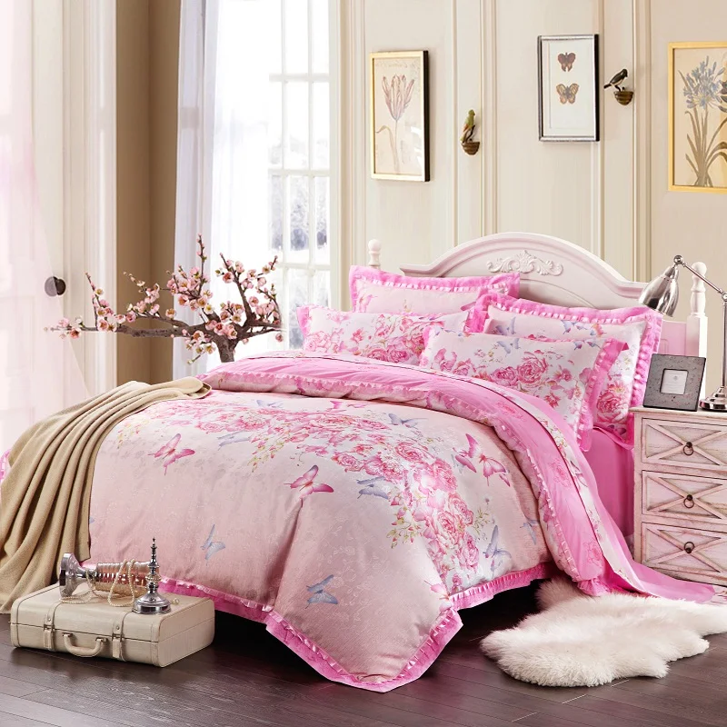 Комплект постельного белья из жаккарда с цветочным принтом|king queen size|queen size bed setbed