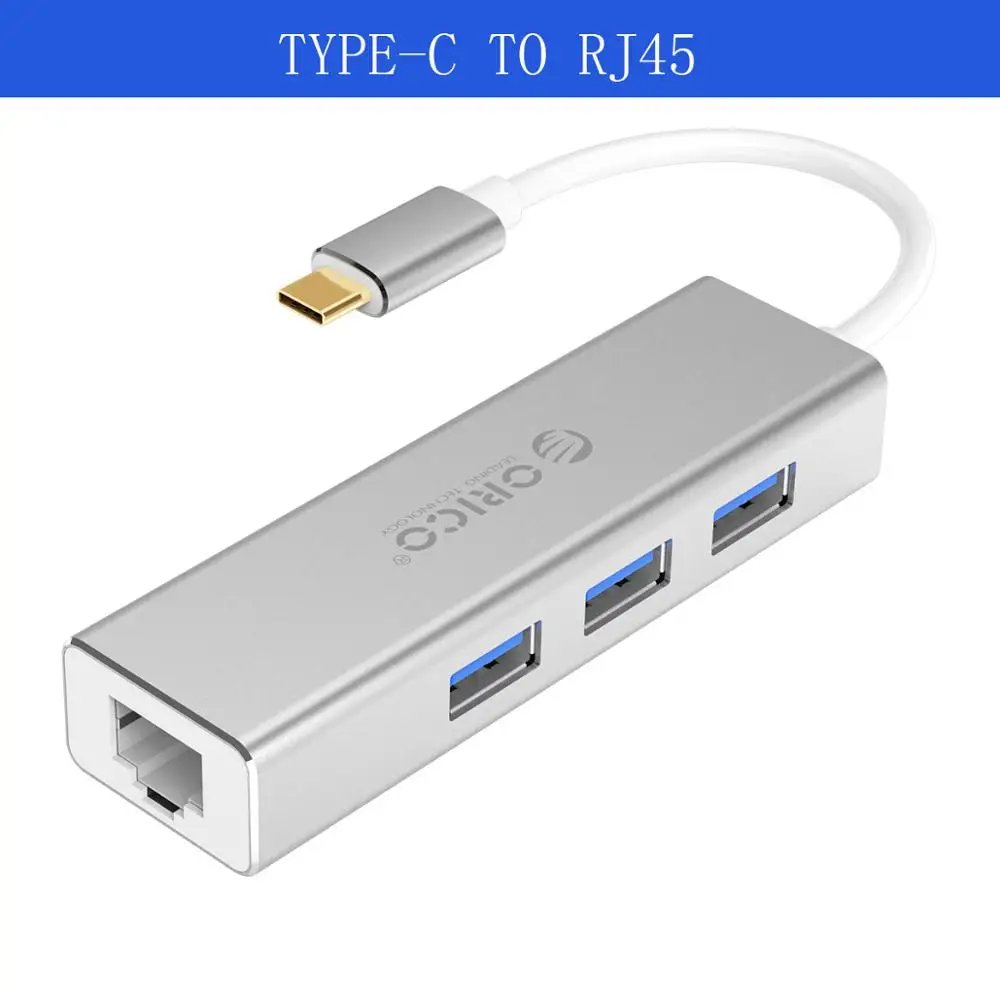 ORICO USB Ethernet type C USB3.0 к RJ45 концентратор для Macbook pro Алюминиевый сплав Ethernet адаптер Сетевая карта USB 1000 Мбит/с Lan - Цвет: TYPE-C