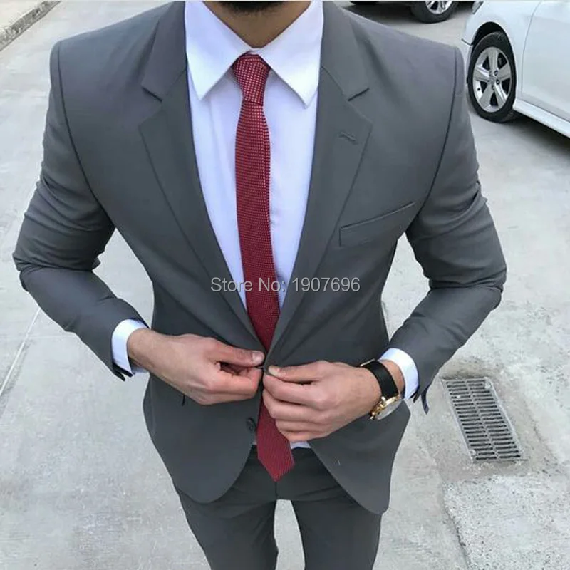 

Grey Slim Fit Wedding Men Suits for Evening Prom Groomsmen Tuxedo Fashion Style Two Piece Jacket Pants Latest Style