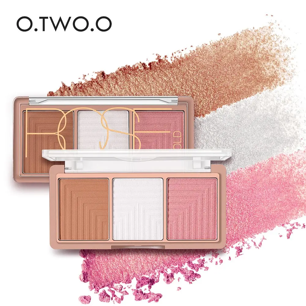 

O.TWO.O 3 Colors Highlighter Illuminator Powder Palette Makeup Face Rose Gold Contour Bronzer Highlight Shading Powder Cosmetics