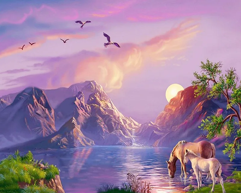 

5D DIY Diamond Embroidery Horse Scenery Diamond Painting Scenery Full drilling Cross stitch wedding decoration