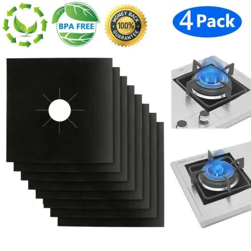 

4 Gas Range Stove Top Burner Protector Reusable Non-stick Cover Liner Clean New