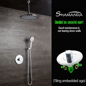 

Free Shipping Brass Concealed Rotation Style Embedded Box Mixer Valve Round Shower Set with Shower Head and Arm Hand Shower