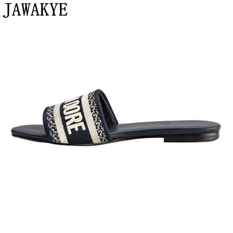 

NEW Letter Printing Beach Shoes Women Genuine Leather Open Toe Sandals Summer Mixed Color One Word Flip Flop Women Slippers