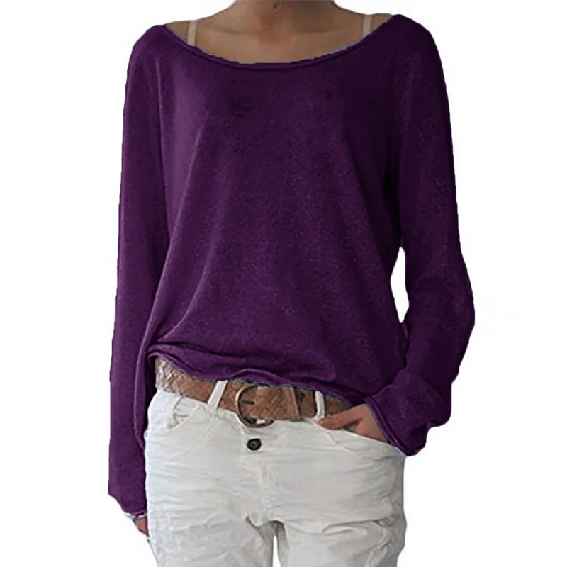 ZANZEA, женские рубашки с длинным рукавом, топы с круглым вырезом, повседневные рубашки, тонкие, осень, женская мода, для работы, офиса, блузы размера плюс, футболки - Цвет: Фиолетовый