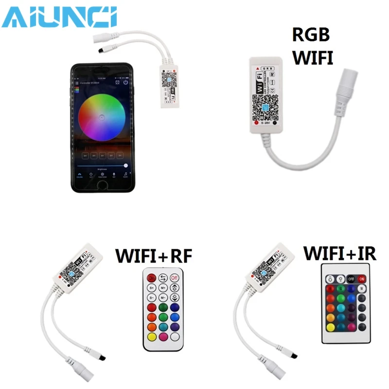 

WIFI LED RGB Controller DC12V RF 21Key / IR 24Key With DC Female By Smartphone Control For 5050 2835 RGB LED Strip Light