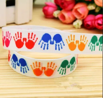 

New arrival 50yards/lot 1"25mm fingerprints cartoon printed ribbon grosgrain ribbon