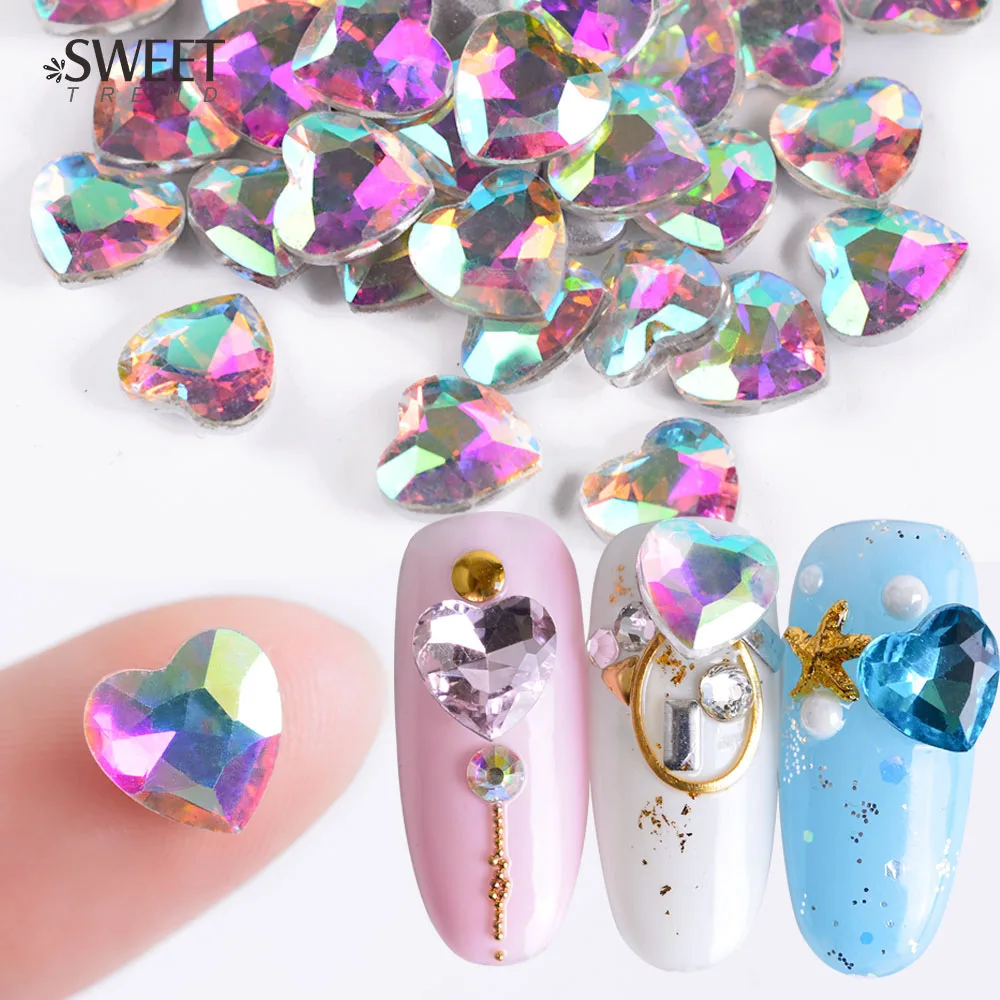 10pcs Valentine Crystal Heart Nail Art Rhinestones 3d Glass Gems Nail