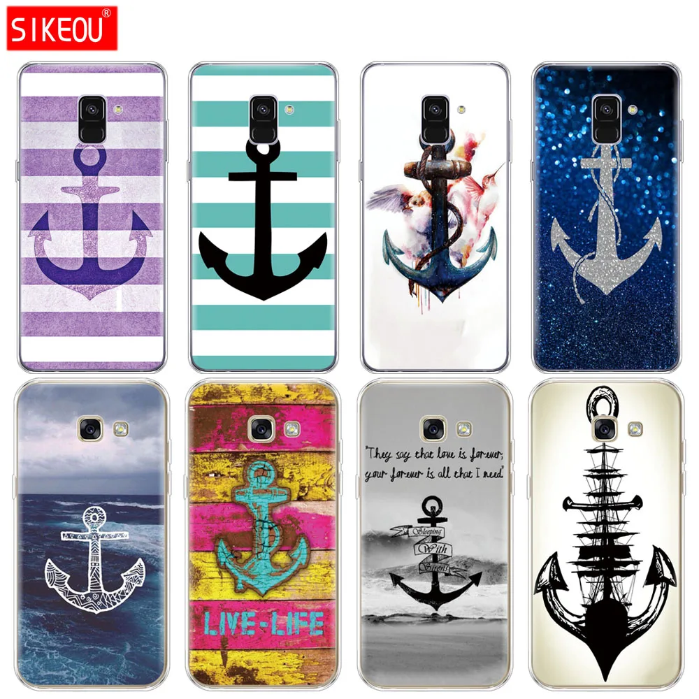 

Silicone phone case cover for Samsung Galaxy A8 2018 A3 A310 A5 A510 A7 2016 2017 sea stripes anchor print