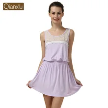 Qianxiu ночная рубашка для девочки трикотажные модальные ночной рубашке сексуальные кружева Homedress длиной до колен трусы