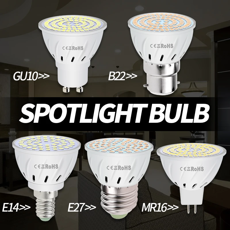 

GU10 LED Spotlight Bulb 220V E27 Led Energy Saving Corn Lamp E14 Spot Light 48 60 80leds MR16 focos B22 Ampoule led maison GU5.3