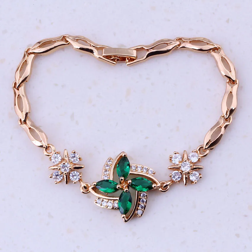 

Impressive Green Imitation Emerald & Cubic Zircon Yellow Gold Color Cheap Charm Bracelets For Women Free Gift Box I0308