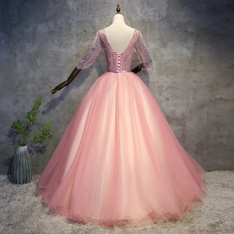 Розовый бальное платье Кружева Пышное Платье с длинным рукавом 15 Сладкие 16 Puffy Темно-синие пышное платье платья для выпускного вечера для 15