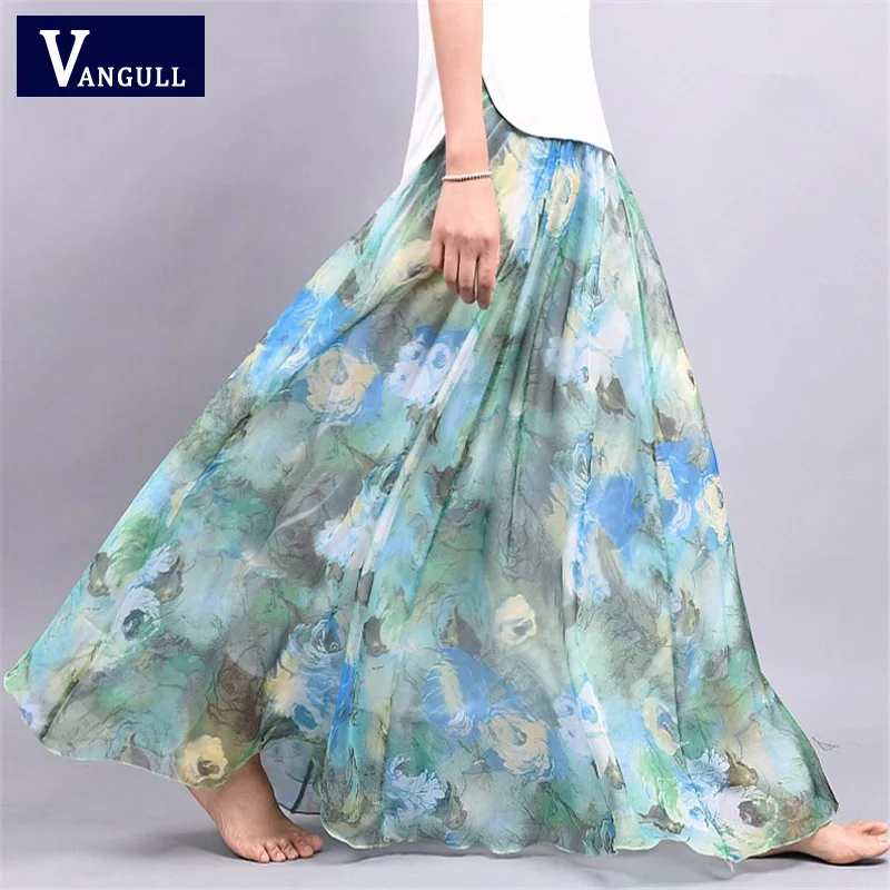 Новинка, летняя богемная женская шифоновая короткая юбка средней длины, универсальная разноцветная короткая юбка с большим цветочным рисунком