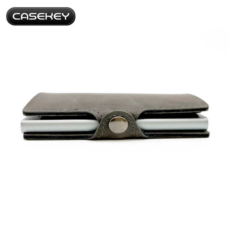 Минималистичный тонкий мужской Алюминиевый футляр для карт кошелек RFID Блокировка Винтаж ПУ, кожаная монета черный кошелек с карточкой