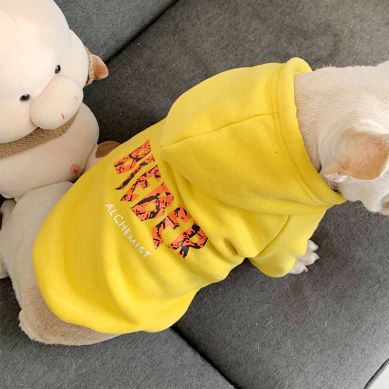 Master-pet Dog Clothes for Small Dogs French Bulldog Fashion Hoodies Chihuahua Warm Coat Pug Costume Yorkie Thick Outfit S-4XL - Color: Yellow