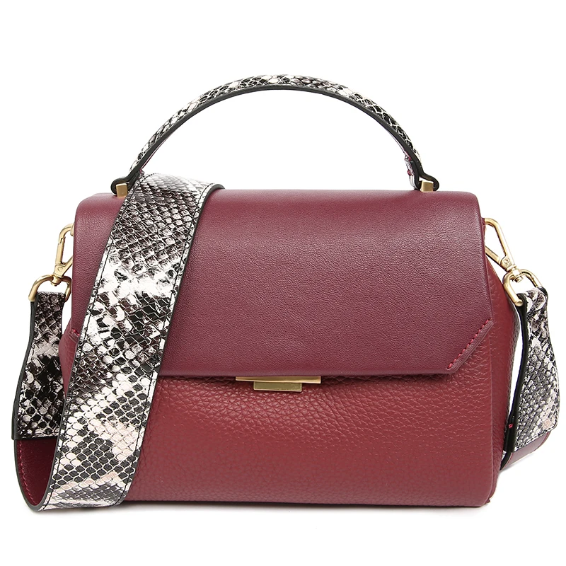 

2019 New Retro Small Flap Bag for Women Shoulder Bag with 2 Strap Snake Pattern Natural Leather Ladies Handbag Crossbody Bag