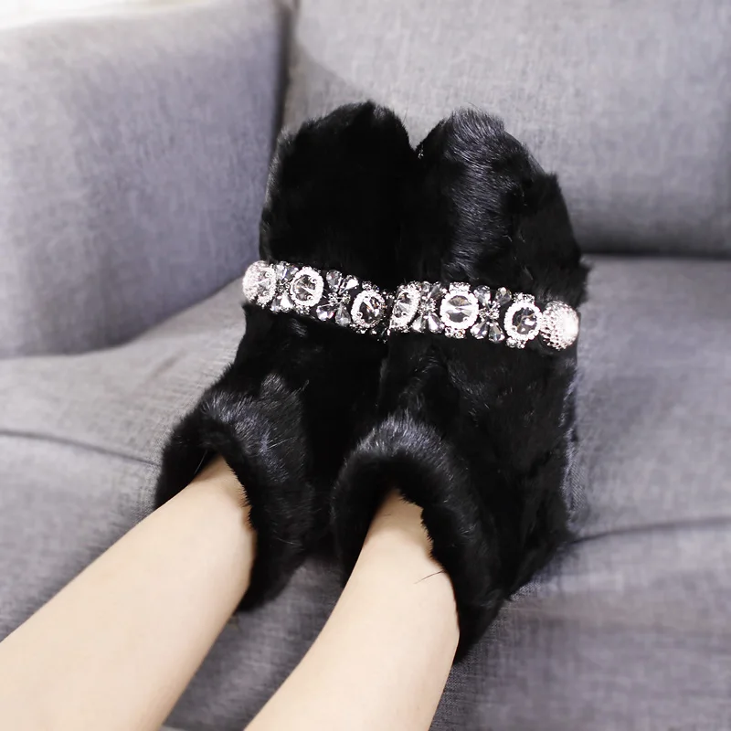 

2018 Hot New Autumn Winter Shoes Natural Fur Luxury Snow Boots Women Flat Heel Boots Fashion Keep Warm Women's Boots Ankle Botas