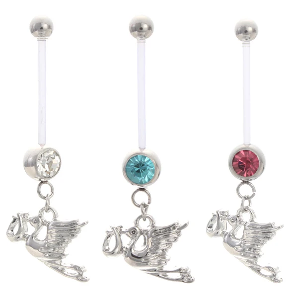 PTFE Flexible CZ Crystal Pregnant Maternity Navel Belly Ring Piercing
