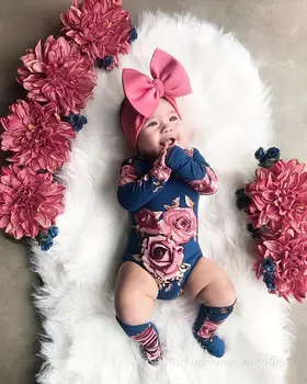 

Hot Newborn Toddler Baby Girl Bodysuit One-Piece Long Sleeve O-Neck Flower Romper Jumpsuit+Leg Warmers Casual Outfit Clothes
