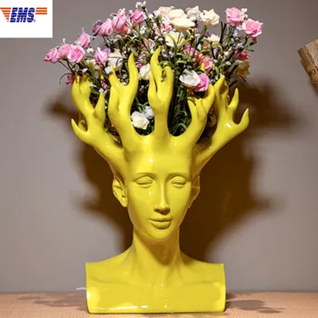 

Creative Human Head Flower Vase Movie Figure Home Decor Art Designer Flower Arrangement Vase Table Vase X1923