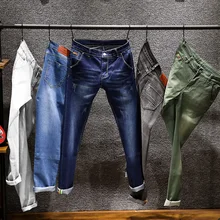 6 цветов, новинка, мужские обтягивающие белые джинсы, модные эластичные обтягивающие штаны, мужские Брендовые брюки, черные, синие, зеленые, серые